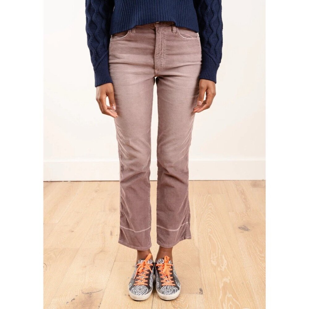 AMO Bella Corduroy Straight Leg Pant Women 26 Amethyst Cropped High‎ Waisted